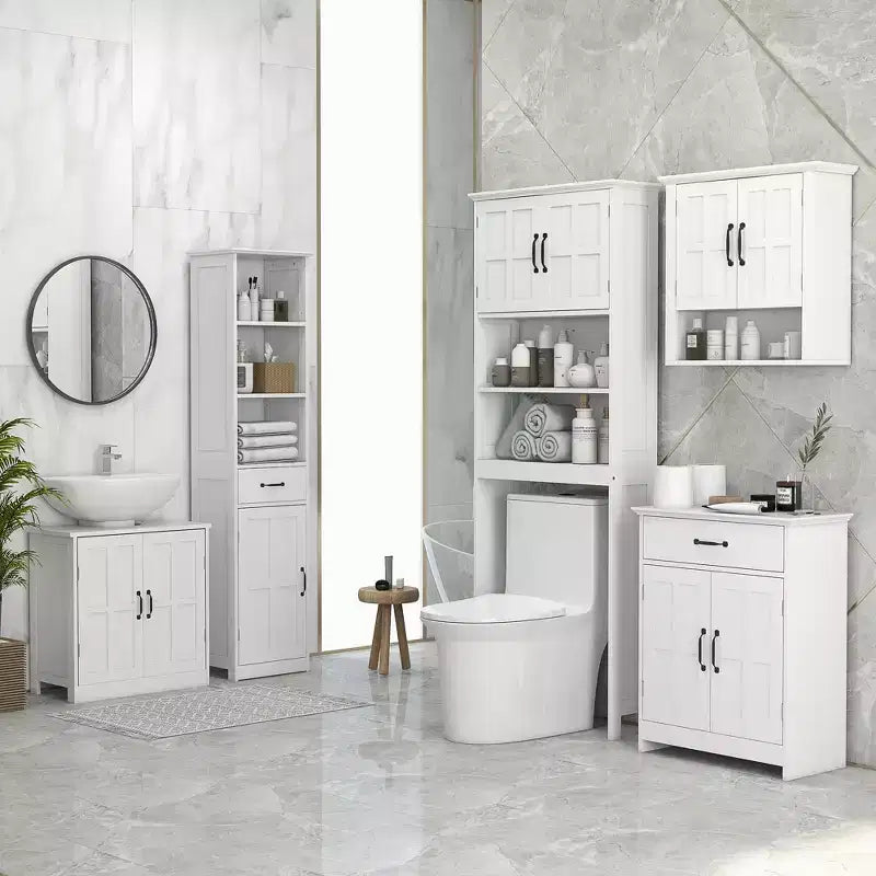 Meuble de salle de bain autoportant kleankin, armoire de rangement de salle de bain moderne avec tiroir de rangement, 2 portes et étagère réglable, blanc
