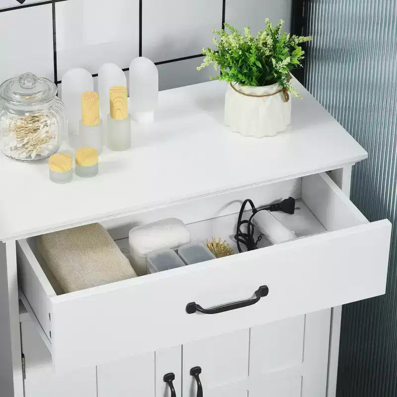 Meuble de salle de bain autoportant kleankin, armoire de rangement de salle de bain moderne avec tiroir de rangement, 2 portes et étagère réglable, blanc