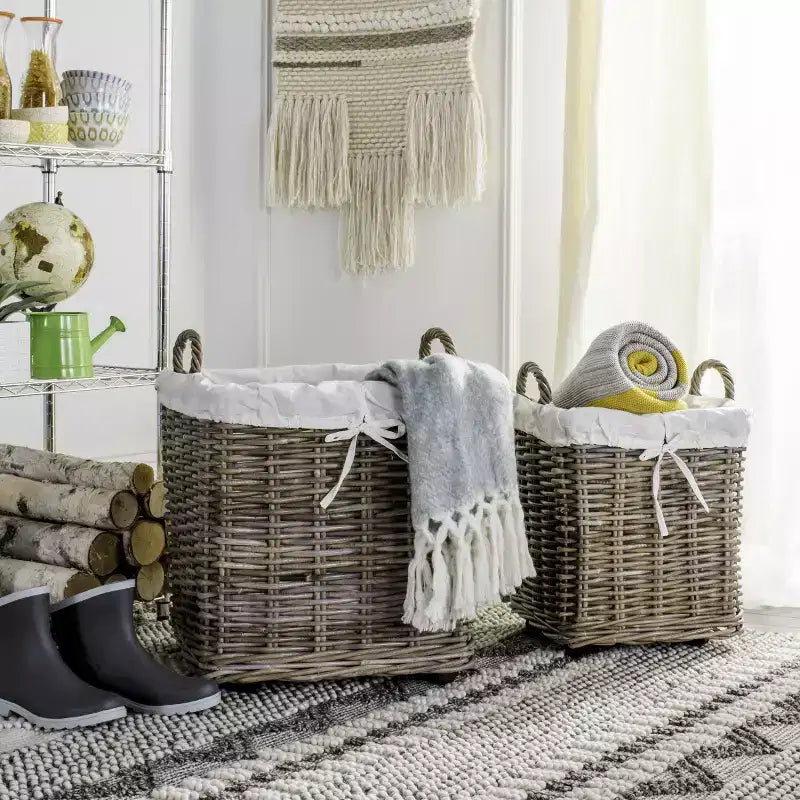 Panier à linge Amari à roulettes (lot de 2) - HAC6000 - Naturel - Safavieh