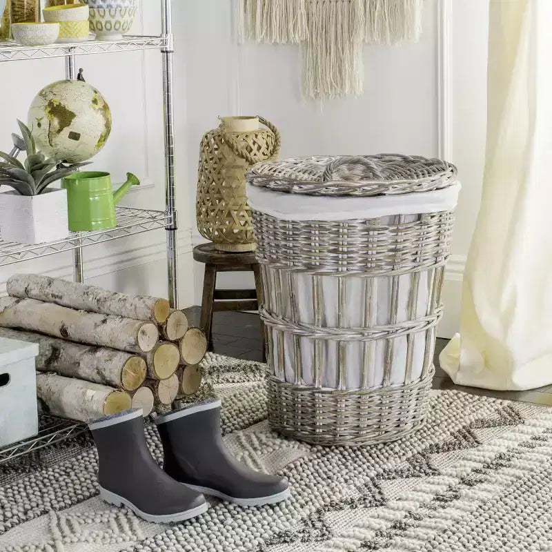 Panier à linge Maggy avec doublure - HAC6500 - Blanc/Blanc délavé - Safavieh