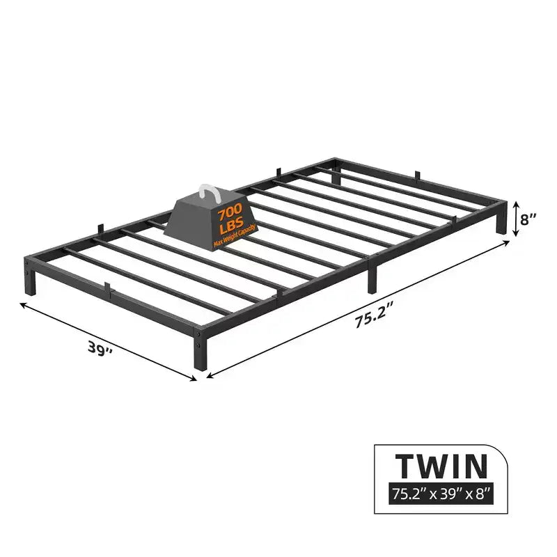 Whizmax Cadre de Lit 8 Pouces Queen/Full/Twin, Plateforme en Métal à Profil Bas, Support de Matelas, Silencieux, Montage Facile, Noir
