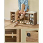 VASAGLE Banc à chaussures avec coussin de rangement et 15 compartiments