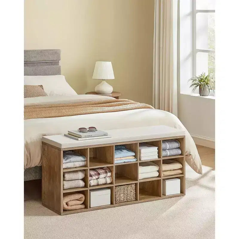 VASAGLE Banc à chaussures avec coussin de rangement et 15 compartiments