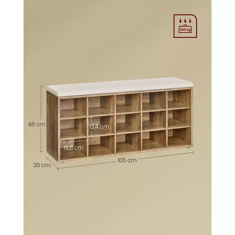 VASAGLE Banc à chaussures avec coussin de rangement et 15 compartiments