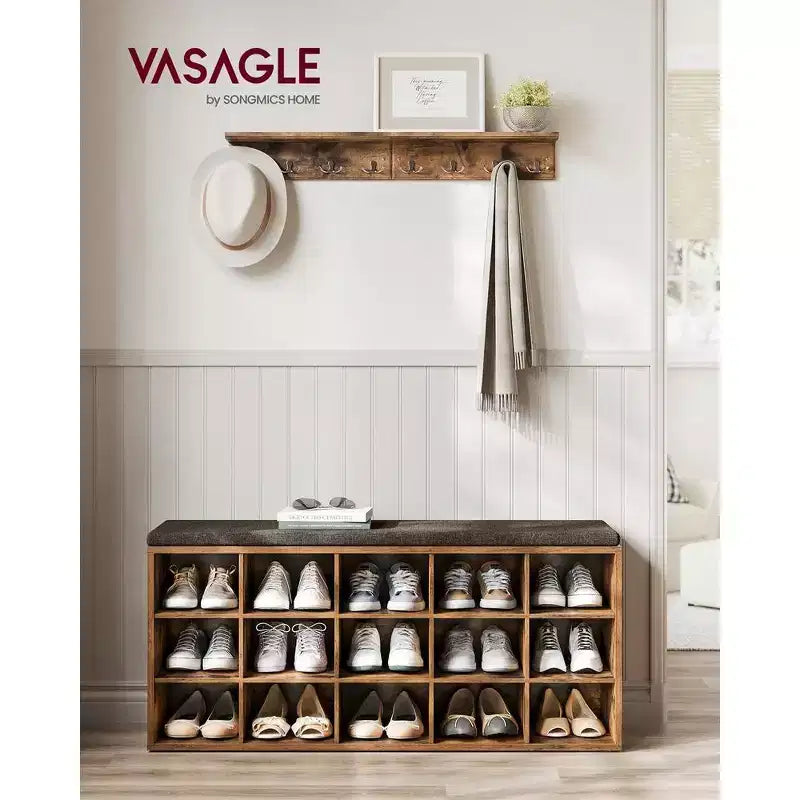 VASAGLE Banc à chaussures avec coussin de rangement et 15 compartiments