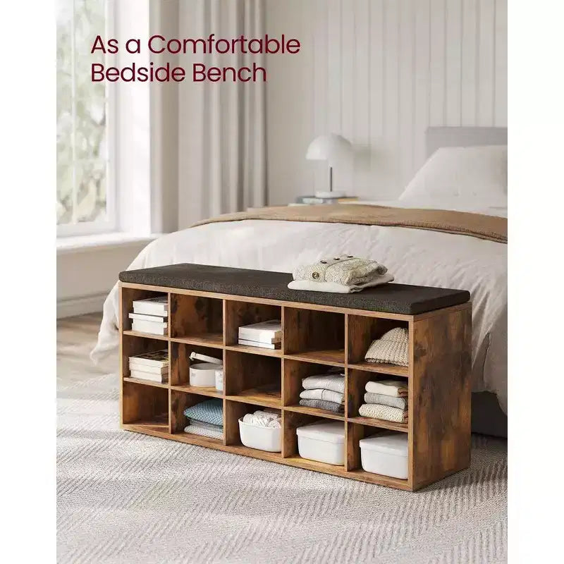 VASAGLE Banc à chaussures avec coussin de rangement et 15 compartiments