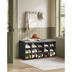 VASAGLE Banc à chaussures avec coussin de rangement et 15 compartiments