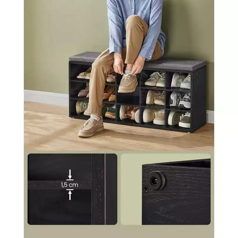 VASAGLE Banc à chaussures avec coussin de rangement et 15 compartiments