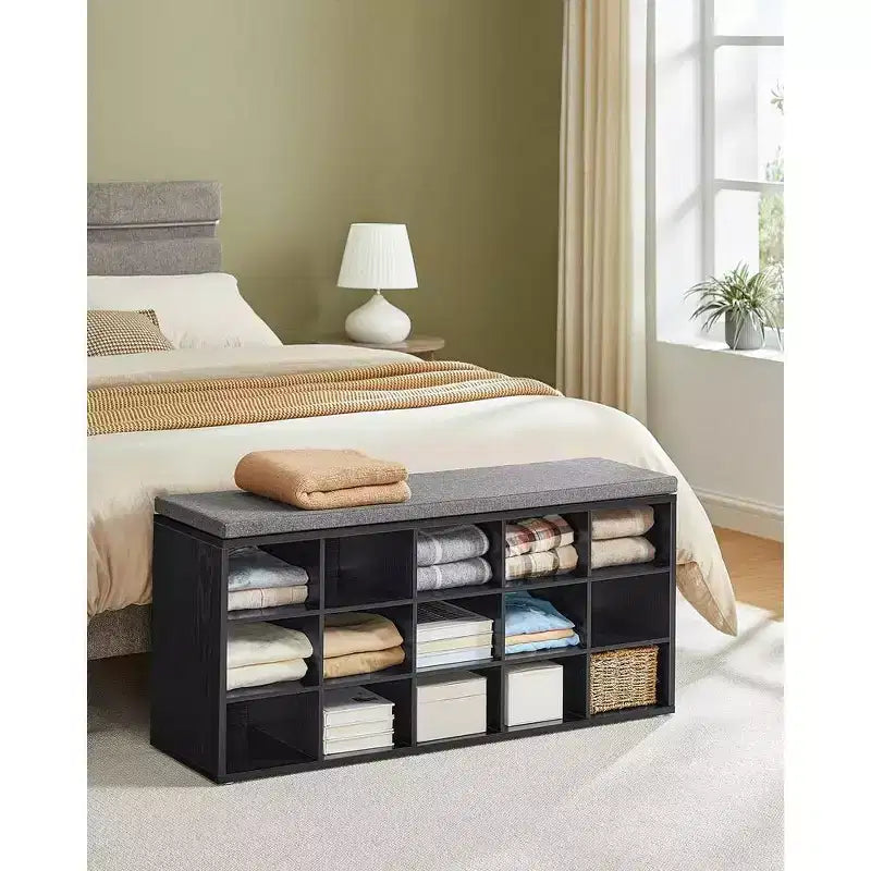 VASAGLE Banc à chaussures avec coussin de rangement et 15 compartiments