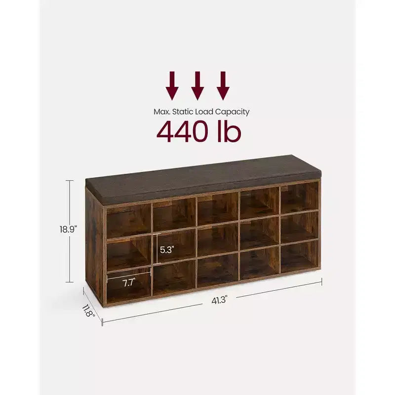 VASAGLE Banc à chaussures avec coussin de rangement et 15 compartiments
