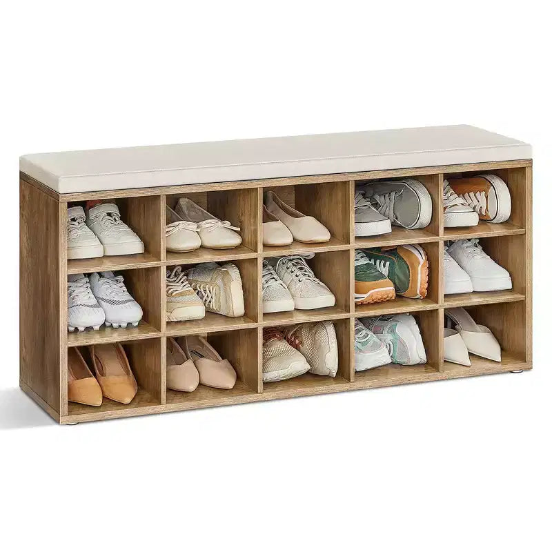 VASAGLE Banc à chaussures avec coussin de rangement et 15 compartiments