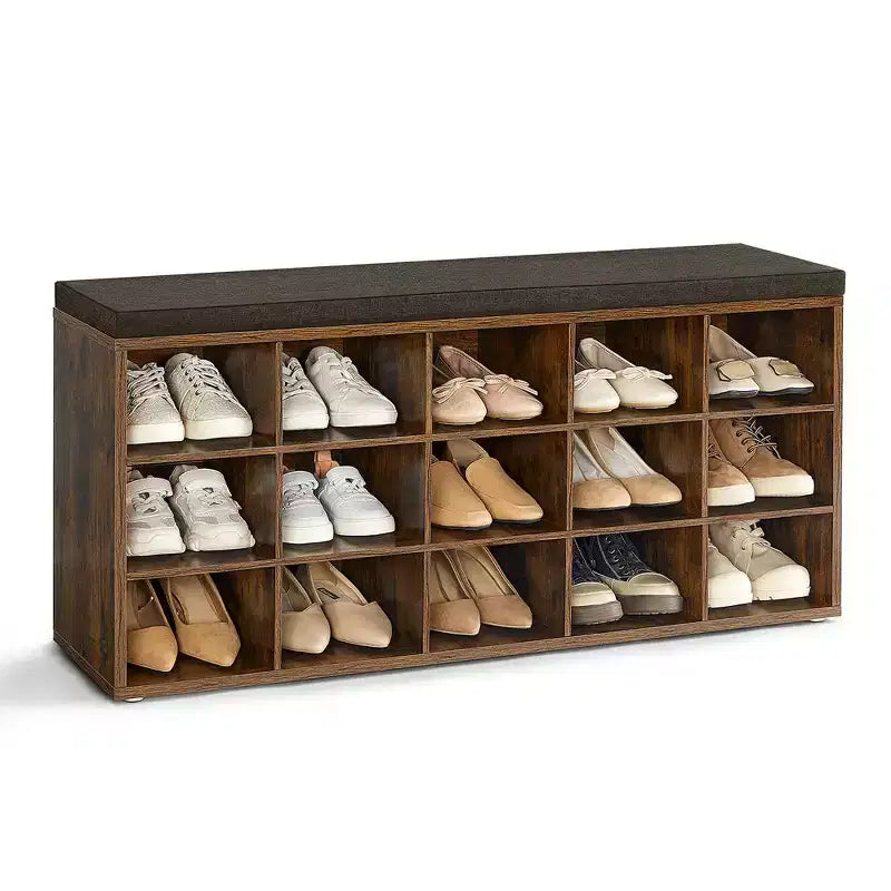 VASAGLE Banc à chaussures avec coussin de rangement et 15 compartiments