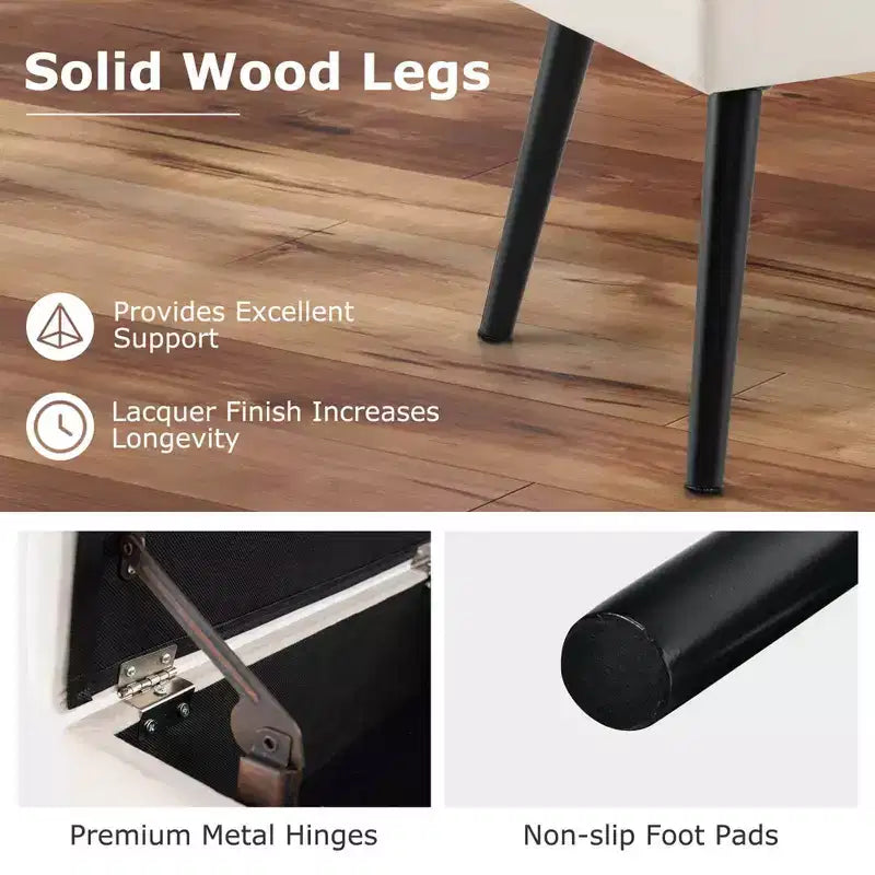 Costway Tabouret de Coiffeuse en Velours Pouf avec Rangement Pieds en Bois Massif Couvercle Rabattable pour Entrée Gris/Beige/Noir