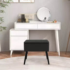 Costway Tabouret de Coiffeuse en Velours Pouf avec Rangement Pieds en Bois Massif Couvercle Rabattable pour Entrée Gris/Beige/Noir