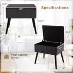 Costway Tabouret de Coiffeuse en Velours Pouf avec Rangement Pieds en Bois Massif Couvercle Rabattable pour Entrée Gris/Beige/Noir