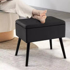 Costway Tabouret de Coiffeuse en Velours Pouf avec Rangement Pieds en Bois Massif Couvercle Rabattable pour Entrée Gris/Beige/Noir