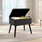 Costway Tabouret de Coiffeuse en Velours Pouf avec Rangement Pieds en Bois Massif Couvercle Rabattable pour Entrée Gris/Beige/Noir