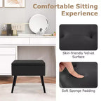Costway Tabouret de Coiffeuse en Velours Pouf avec Rangement Pieds en Bois Massif Couvercle Rabattable pour Entrée Gris/Beige/Noir
