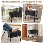 Costway Tabouret de Coiffeuse en Velours Pouf avec Rangement Pieds en Bois Massif Couvercle Rabattable pour Entrée Gris/Beige/Noir