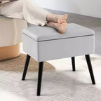 Costway Tabouret de Coiffeuse en Velours Pouf avec Rangement Pieds en Bois Massif Couvercle Rabattable pour Entrée Gris/Beige/Noir