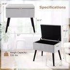 Costway Tabouret de Coiffeuse en Velours Pouf avec Rangement Pieds en Bois Massif Couvercle Rabattable pour Entrée Gris/Beige/Noir