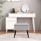 Costway Tabouret de Coiffeuse en Velours Pouf avec Rangement Pieds en Bois Massif Couvercle Rabattable pour Entrée Gris/Beige/Noir