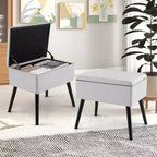 Costway Tabouret de Coiffeuse en Velours Pouf avec Rangement Pieds en Bois Massif Couvercle Rabattable pour Entrée Gris/Beige/Noir