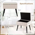 Costway Tabouret de Coiffeuse en Velours Pouf avec Rangement Pieds en Bois Massif Couvercle Rabattable pour Entrée Gris/Beige/Noir