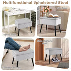 Costway Tabouret de Coiffeuse en Velours Pouf avec Rangement Pieds en Bois Massif Couvercle Rabattable pour Entrée Gris/Beige/Noir