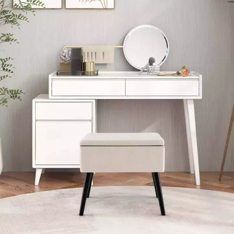 Costway Tabouret de Coiffeuse en Velours Pouf avec Rangement Pieds en Bois Massif Couvercle Rabattable pour Entrée Gris/Beige/Noir