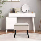Costway Tabouret de Coiffeuse en Velours Pouf avec Rangement Pieds en Bois Massif Couvercle Rabattable pour Entrée Gris/Beige/Noir