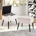 Costway Tabouret de Coiffeuse en Velours Pouf avec Rangement Pieds en Bois Massif Couvercle Rabattable pour Entrée Gris/Beige/Noir