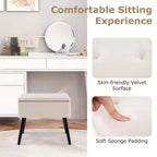 Costway Tabouret de Coiffeuse en Velours Pouf avec Rangement Pieds en Bois Massif Couvercle Rabattable pour Entrée Gris/Beige/Noir