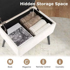 Costway Tabouret de Coiffeuse en Velours Pouf avec Rangement Pieds en Bois Massif Couvercle Rabattable pour Entrée Gris/Beige/Noir