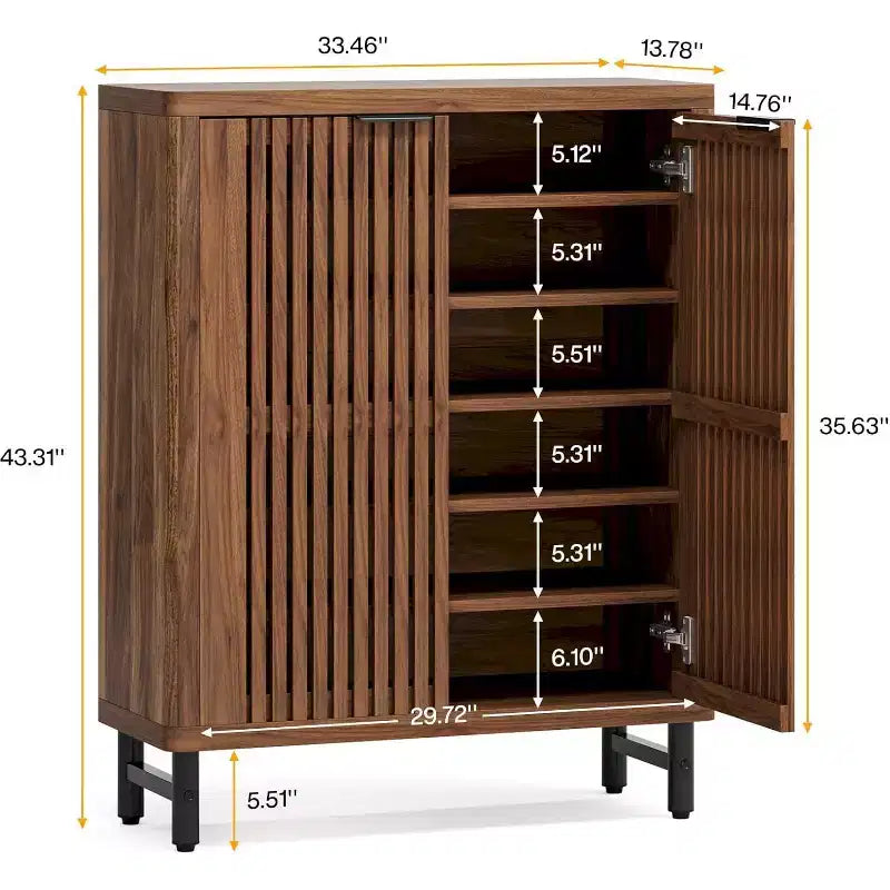 Meuble à chaussures 6 niveaux Lantine avec portes persiennes