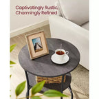 VASAGLE Table d'appoint, Table d'appoint ronde à 2 étagères pour Salon, Chambre, Table de chevet avec Cadre en acier pour Petits Espaces