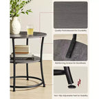 VASAGLE Table d'appoint, Table d'appoint ronde à 2 étagères pour Salon, Chambre, Table de chevet avec Cadre en acier pour Petits Espaces