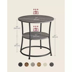 VASAGLE Table d'appoint, Table d'appoint ronde à 2 étagères pour Salon, Chambre, Table de chevet avec Cadre en acier pour Petits Espaces