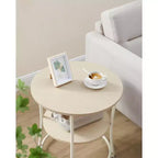 VASAGLE Table d'appoint, Table d'appoint ronde à 2 étagères pour Salon, Chambre, Table de chevet avec Cadre en acier pour Petits Espaces