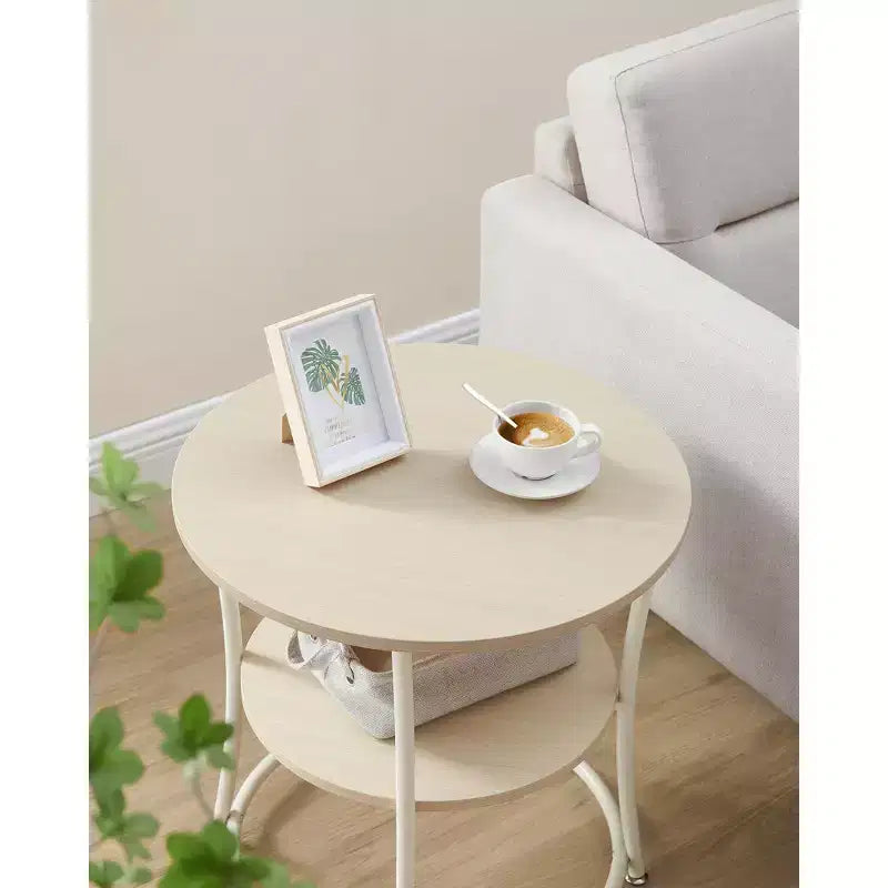 VASAGLE Table d'appoint, Table d'appoint ronde à 2 étagères pour Salon, Chambre, Table de chevet avec Cadre en acier pour Petits Espaces