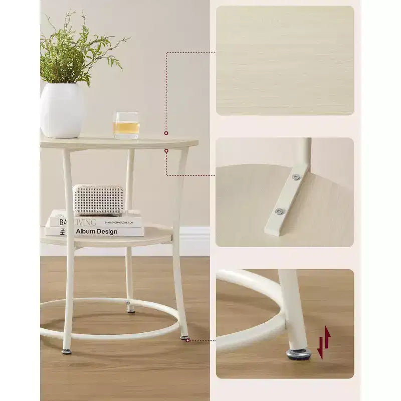 VASAGLE Table d'appoint, Table d'appoint ronde à 2 étagères pour Salon, Chambre, Table de chevet avec Cadre en acier pour Petits Espaces
