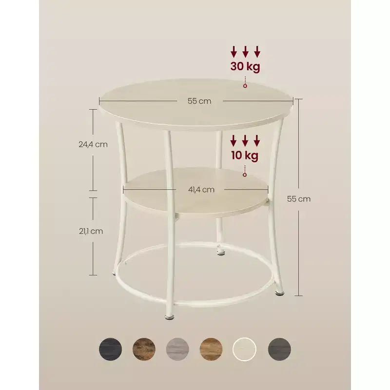 VASAGLE Table d'appoint, Table d'appoint ronde à 2 étagères pour Salon, Chambre, Table de chevet avec Cadre en acier pour Petits Espaces