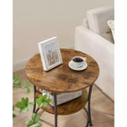 VASAGLE Table d'appoint, Table d'appoint ronde à 2 étagères pour Salon, Chambre, Table de chevet avec Cadre en acier pour Petits Espaces