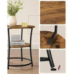 VASAGLE Table d'appoint, Table d'appoint ronde à 2 étagères pour Salon, Chambre, Table de chevet avec Cadre en acier pour Petits Espaces