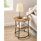 VASAGLE Table d'appoint, Table d'appoint ronde à 2 étagères pour Salon, Chambre, Table de chevet avec Cadre en acier pour Petits Espaces