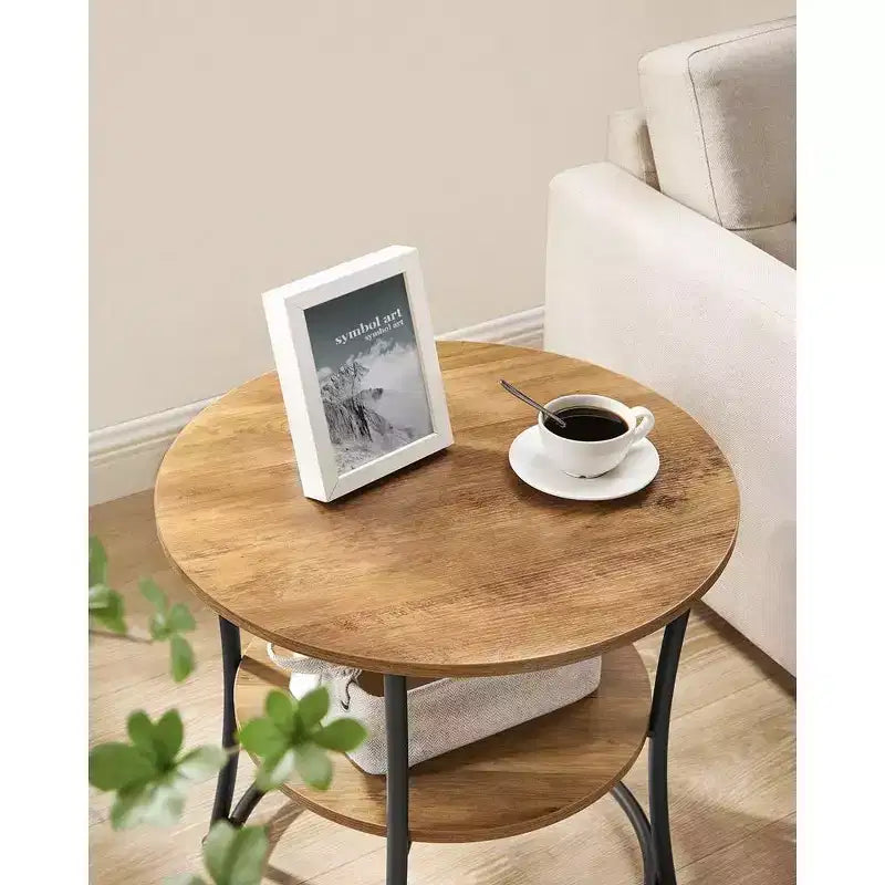 VASAGLE Table d'appoint, Table d'appoint ronde à 2 étagères pour Salon, Chambre, Table de chevet avec Cadre en acier pour Petits Espaces