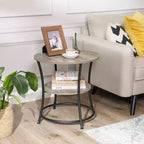 VASAGLE Table d'appoint, Table d'appoint ronde à 2 étagères pour Salon, Chambre, Table de chevet avec Cadre en acier pour Petits Espaces