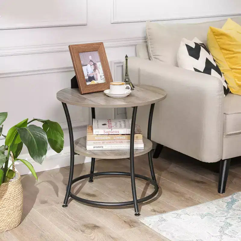VASAGLE Table d'appoint, Table d'appoint ronde à 2 étagères pour Salon, Chambre, Table de chevet avec Cadre en acier pour Petits Espaces