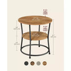 VASAGLE Table d'appoint, Table d'appoint ronde à 2 étagères pour Salon, Chambre, Table de chevet avec Cadre en acier pour Petits Espaces