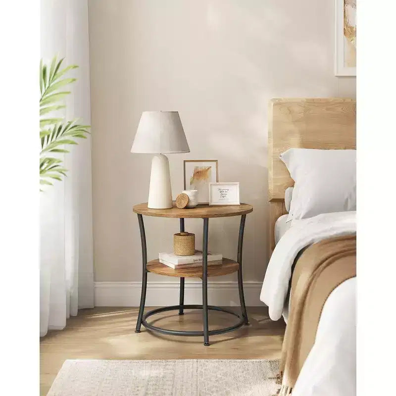 VASAGLE Table d'appoint, Table d'appoint ronde à 2 étagères pour Salon, Chambre, Table de chevet avec Cadre en acier pour Petits Espaces